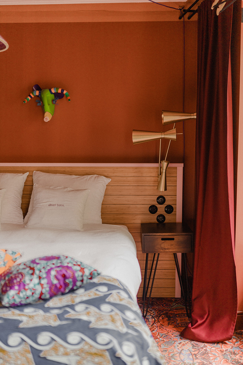 The bed inside a medium room at the 25 hours hotel Terminus Nord in Paris