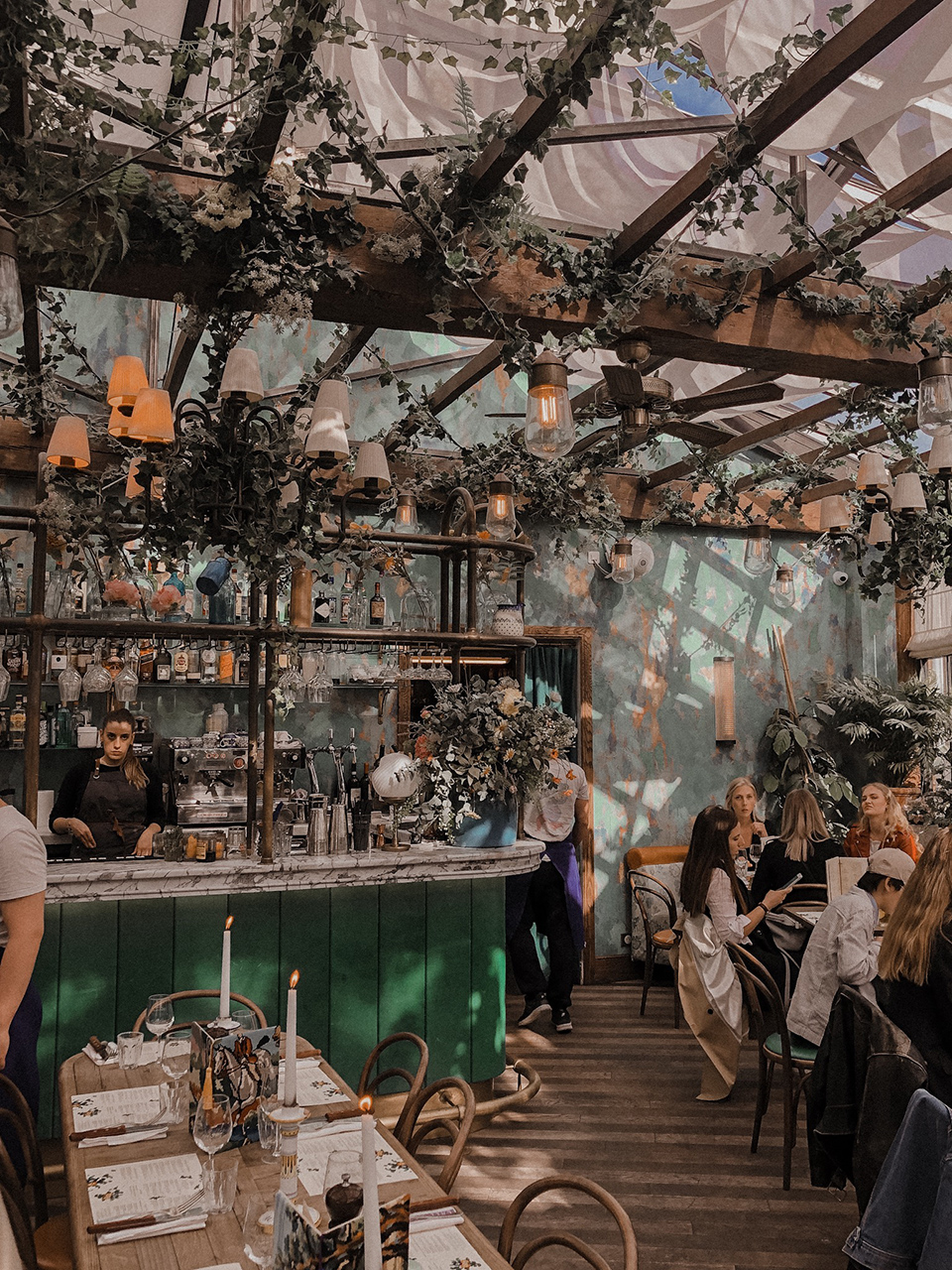 The interior of the Pink Mamma restaurant in Paris